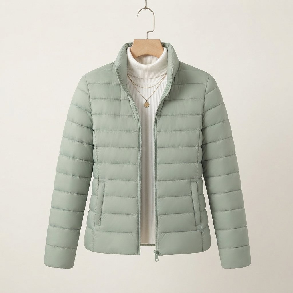Women's Lightweight Quilted Jacket with Stand Collar — Green