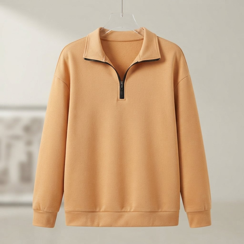 Women's Relaxed Half-Zip Sweatshirt with Collar — Apricot