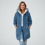 Women's Teddy Fleece Hooded Coat with Sherpa Lining — Blue