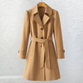 Women's Vintage Trench-Collar Coat – Tailored Silhouette — Beige