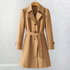 Women's Vintage Trench-Collar Coat – Tailored Silhouette — Beige