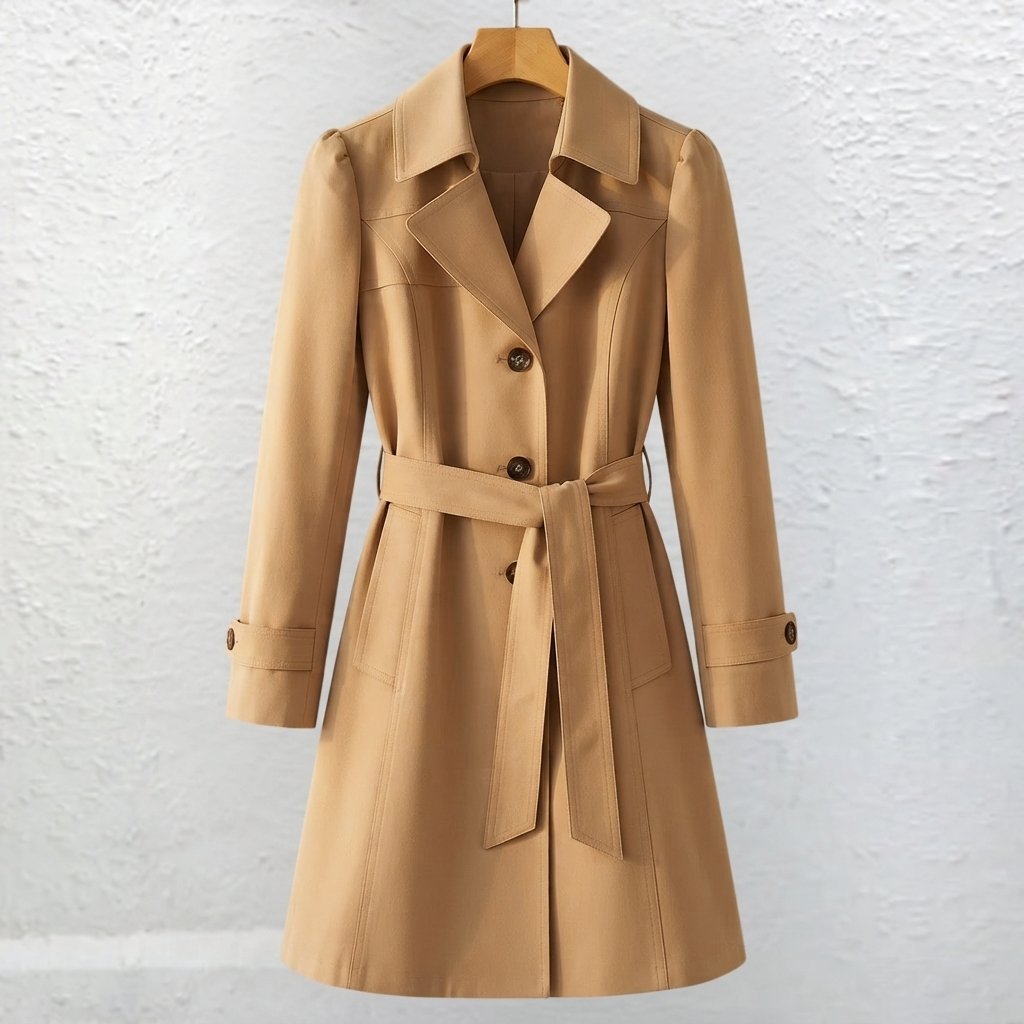Women's Vintage Trench-Collar Coat – Tailored Silhouette — Beige