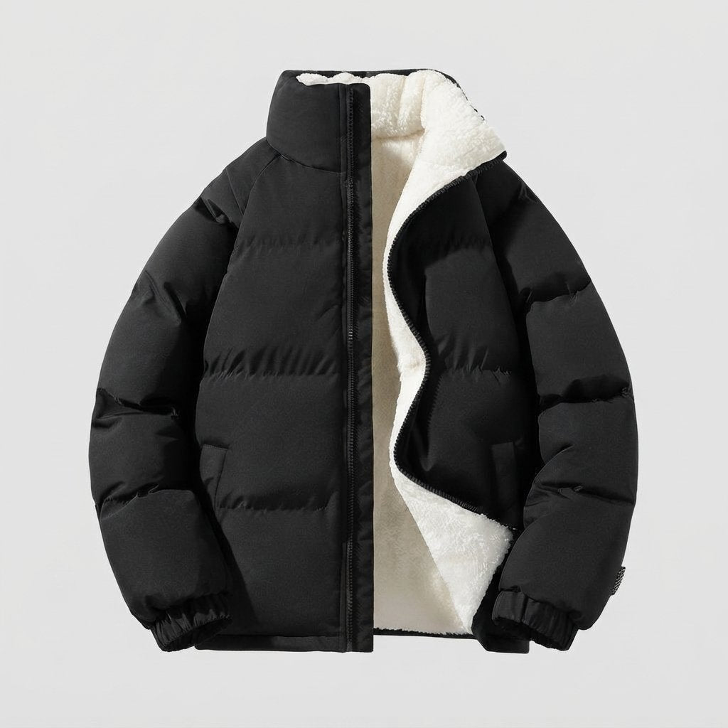 Men's Fleece-Lined Puffer Jacket, Waterproof Winter Coat — Black