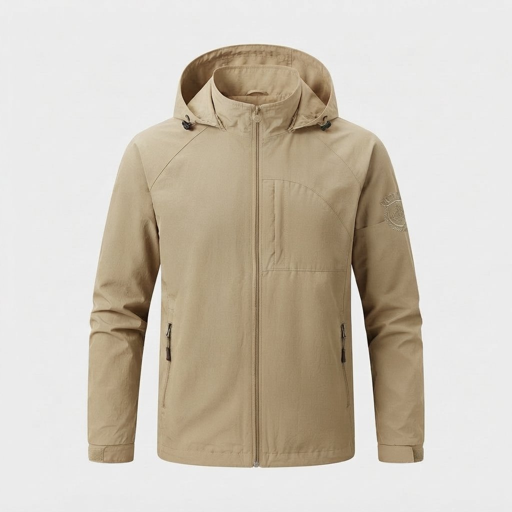 Men's Hooded Zip Jacket, Lightweight Casual Fit — Khaki