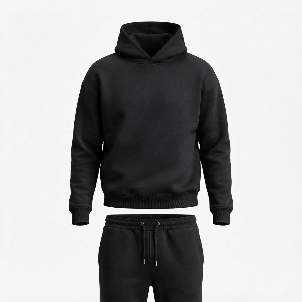 Men's Knit Tracksuit Hoodie and Jogger Set — Black
