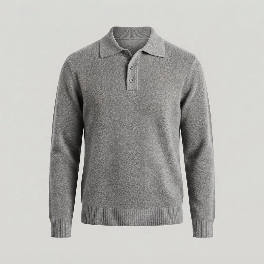 Men's Knitted Polo-Collar Jumper – Relaxed Smart-Casual Fit — Grey