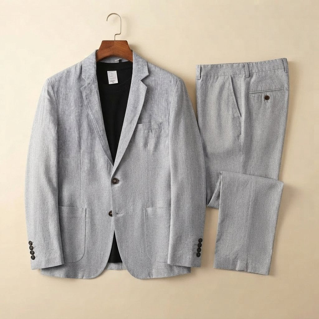 Men's Linen Blend Blazer and Trouser Set — Grey