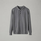 Men's Long-Sleeve Knit Polo Sweater with Collar — Grey