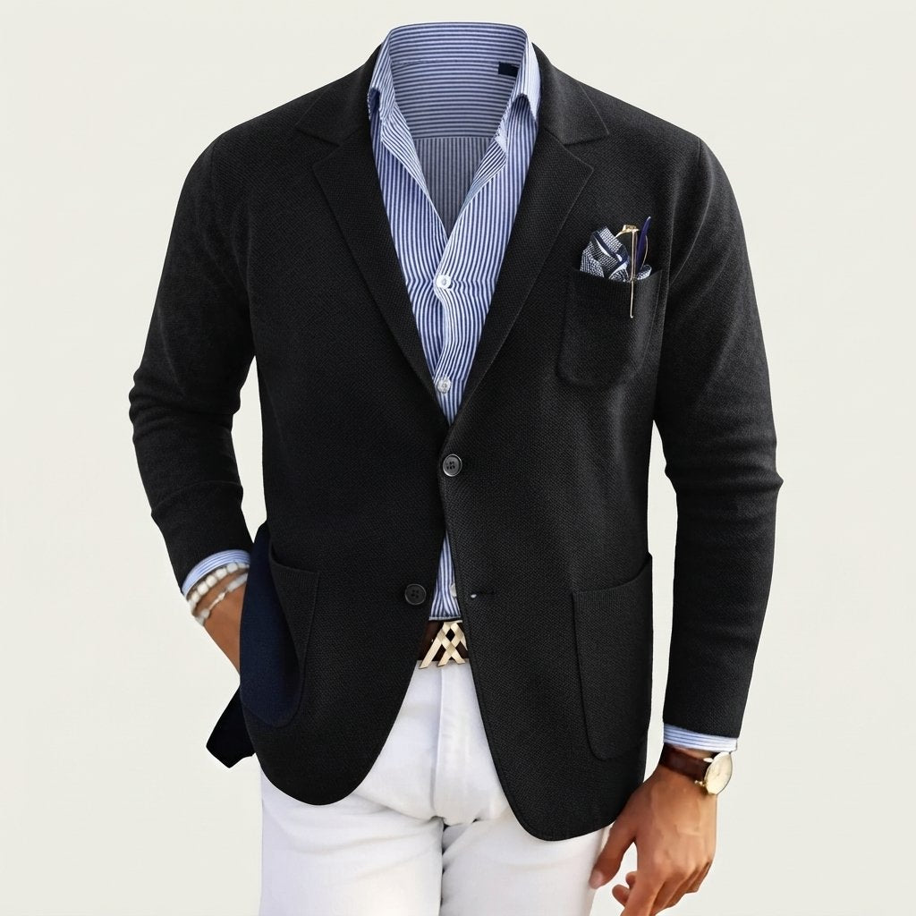 Men's Notch-Lapel Blazer with Flap Pockets, Regular Fit — Black