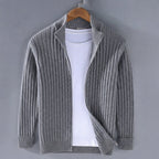 Men's Ribbed-Knit Full-Zip Cardigan Sweater — Grey