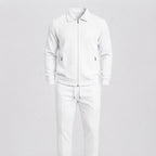 Men's Waffle-Knit Tracksuit Set, Two-Piece Zip Jacket — White