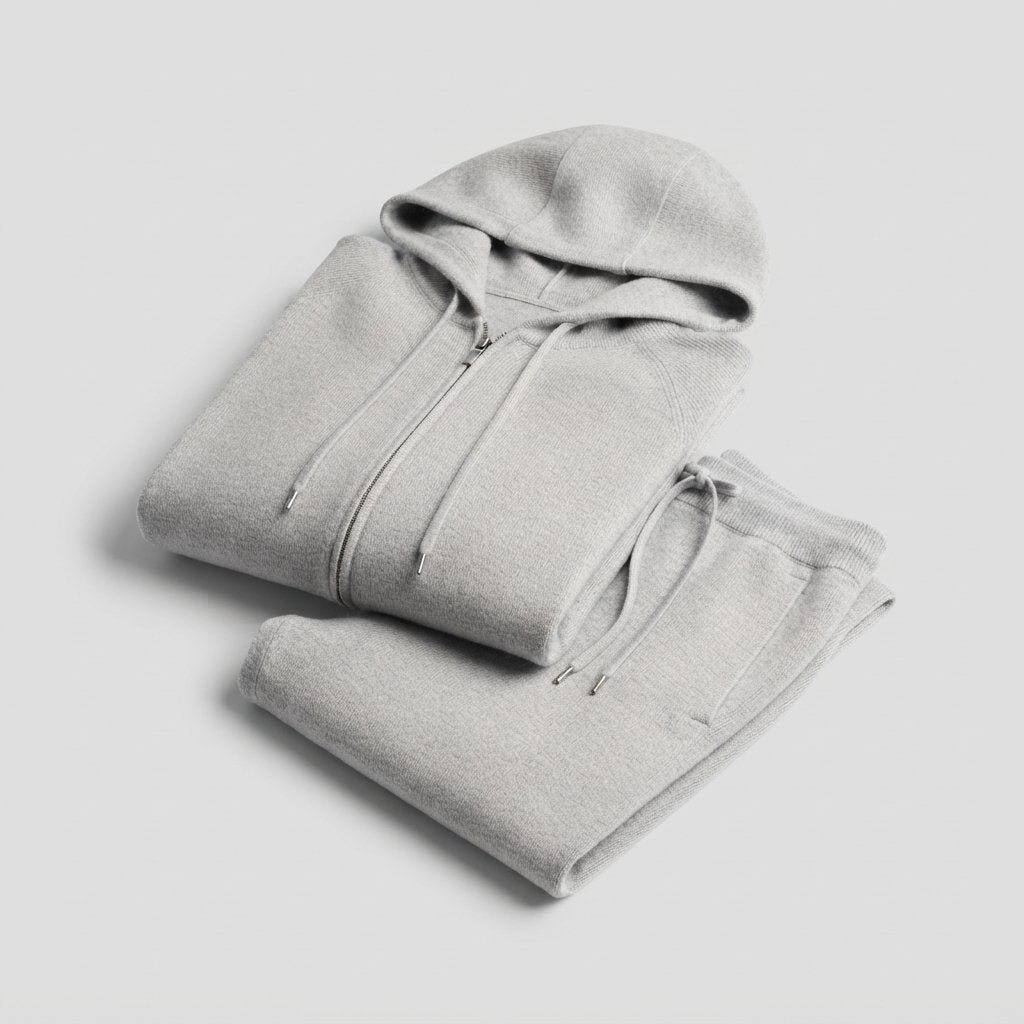 Men's Wool Knit Loungewear Set – Zip Hoodie & Joggers — Light Grey