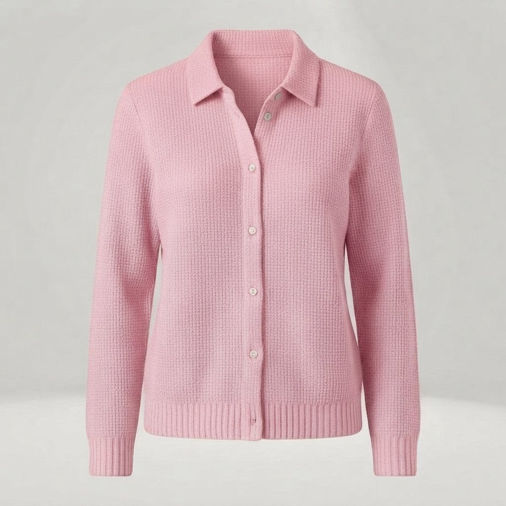 Textured Knit Collared Cardigan with Button Front — Pink