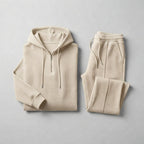 Waffle-Knit Half-Zip Hoodie & Jogger Set for Men — Beige