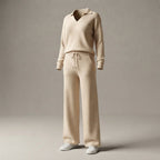 Women's 2-Piece Sweatsuit Set, Long Sleeve Top & Wide-Leg Trousers — Beige