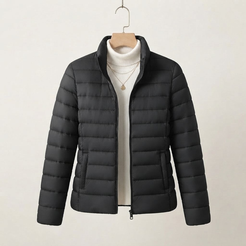 Women's Lightweight Quilted Jacket with Stand Collar — Black
