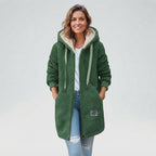 Women's Teddy Fleece Hooded Coat with Sherpa Lining — Green