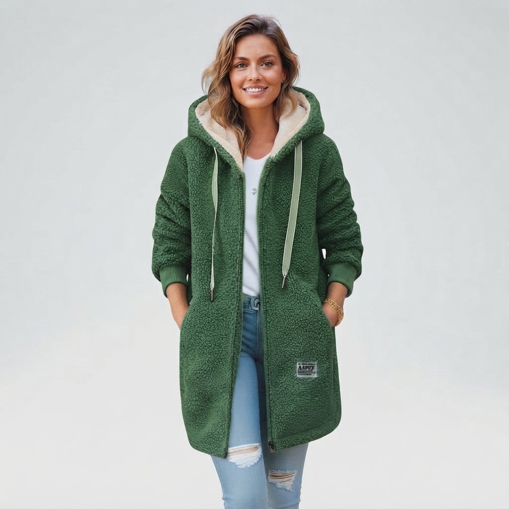 Women's Teddy Fleece Hooded Coat with Sherpa Lining — Green