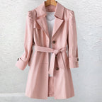 Women's Vintage Trench-Collar Coat – Tailored Silhouette — Pink