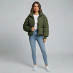 Cropped Quilted Puffer Jacket for Women — Green