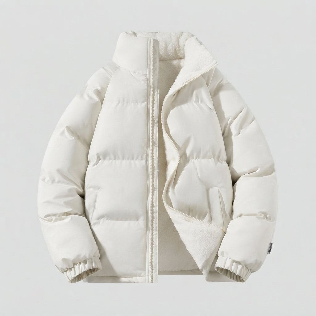 Men's Fleece-Lined Puffer Jacket, Waterproof Winter Coat — White