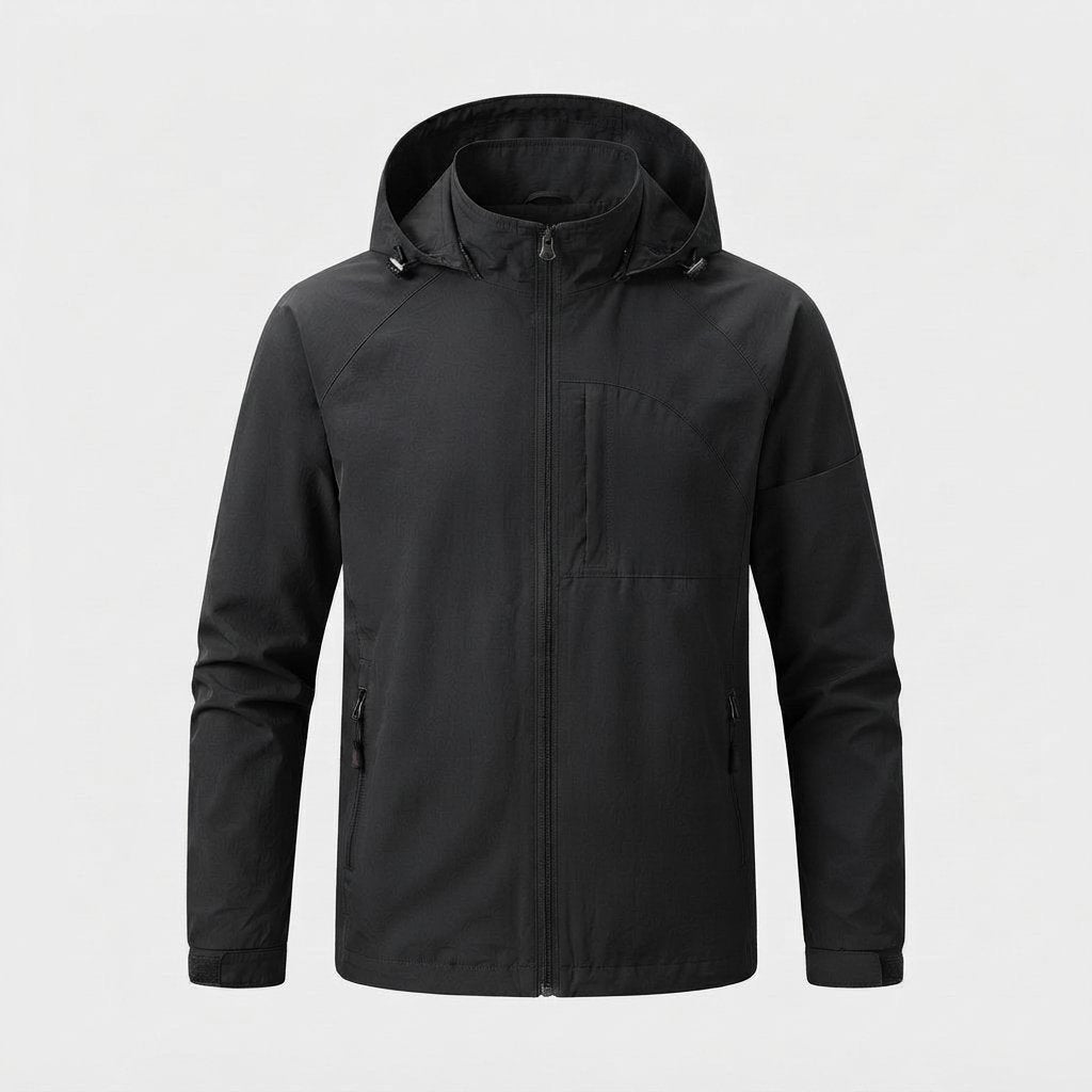 Men's Hooded Zip Jacket, Lightweight Casual Fit — Black