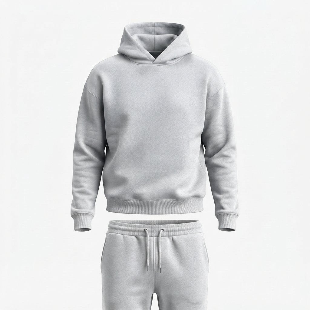 Men's Knit Tracksuit Hoodie and Jogger Set — Light Grey