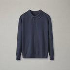 Men's Long-Sleeve Knit Polo Sweater with Collar — Navy