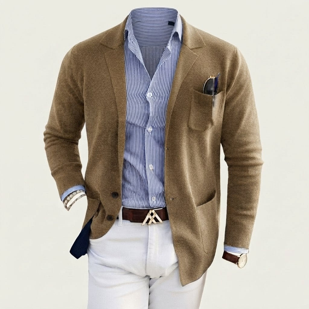 Men's Notch-Lapel Blazer with Flap Pockets, Regular Fit — Khaki