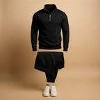 Men's Quarter-Zip Tracksuit – Sweatshirt and Joggers Set — Black