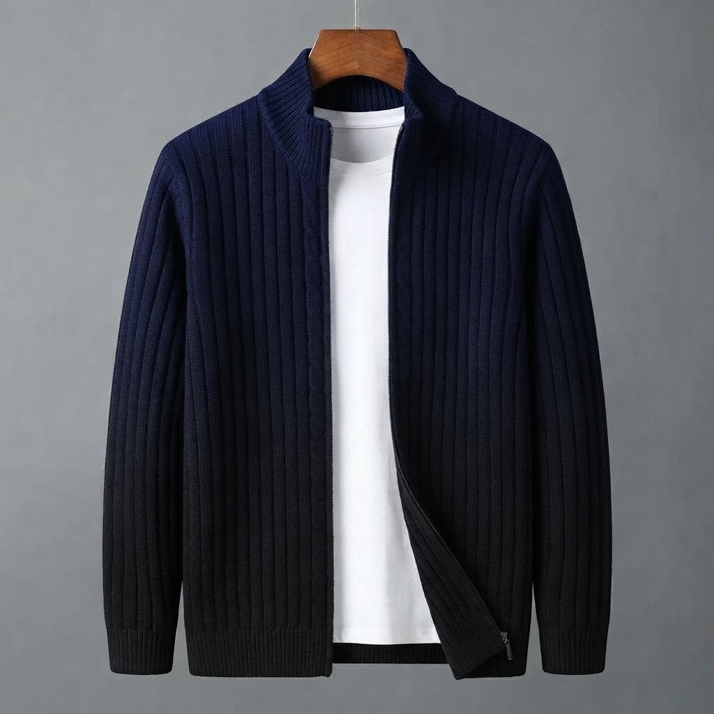 Men's Ribbed-Knit Full-Zip Cardigan Sweater — Blue