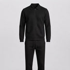 Men's Waffle-Knit Tracksuit Set, Two-Piece Zip Jacket — Black