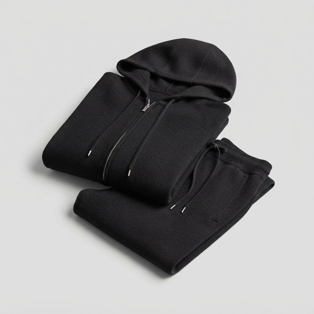 Men's Wool Knit Loungewear Set – Zip Hoodie & Joggers — Black