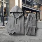 Waffle-Knit Half-Zip Hoodie & Jogger Set for Men — Grey