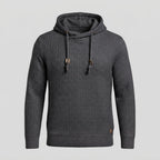 Waffle-Knit Pullover Hoodie with Drawstring Hood — Charcoal