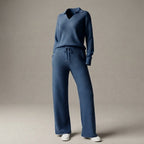 Women's 2-Piece Sweatsuit Set, Long Sleeve Top & Wide-Leg Trousers — Blue