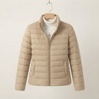 Women's Lightweight Quilted Jacket with Stand Collar — Beige