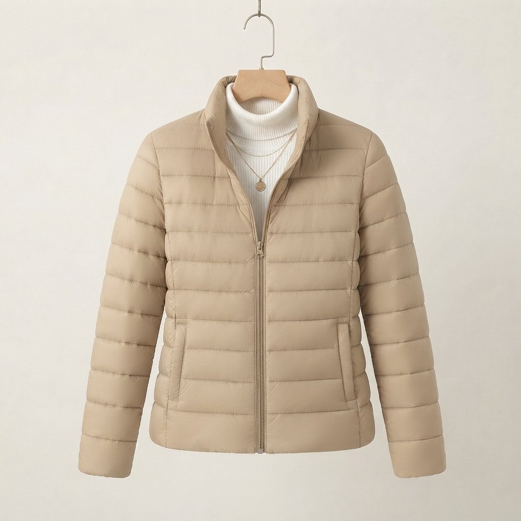 Women's Lightweight Quilted Jacket with Stand Collar — Beige