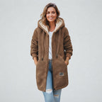 Women's Teddy Fleece Hooded Coat with Sherpa Lining — Brown