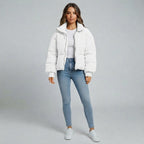 Cropped Quilted Puffer Jacket for Women — White