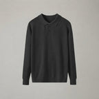 Men's Long-Sleeve Knit Polo Sweater with Collar — Black