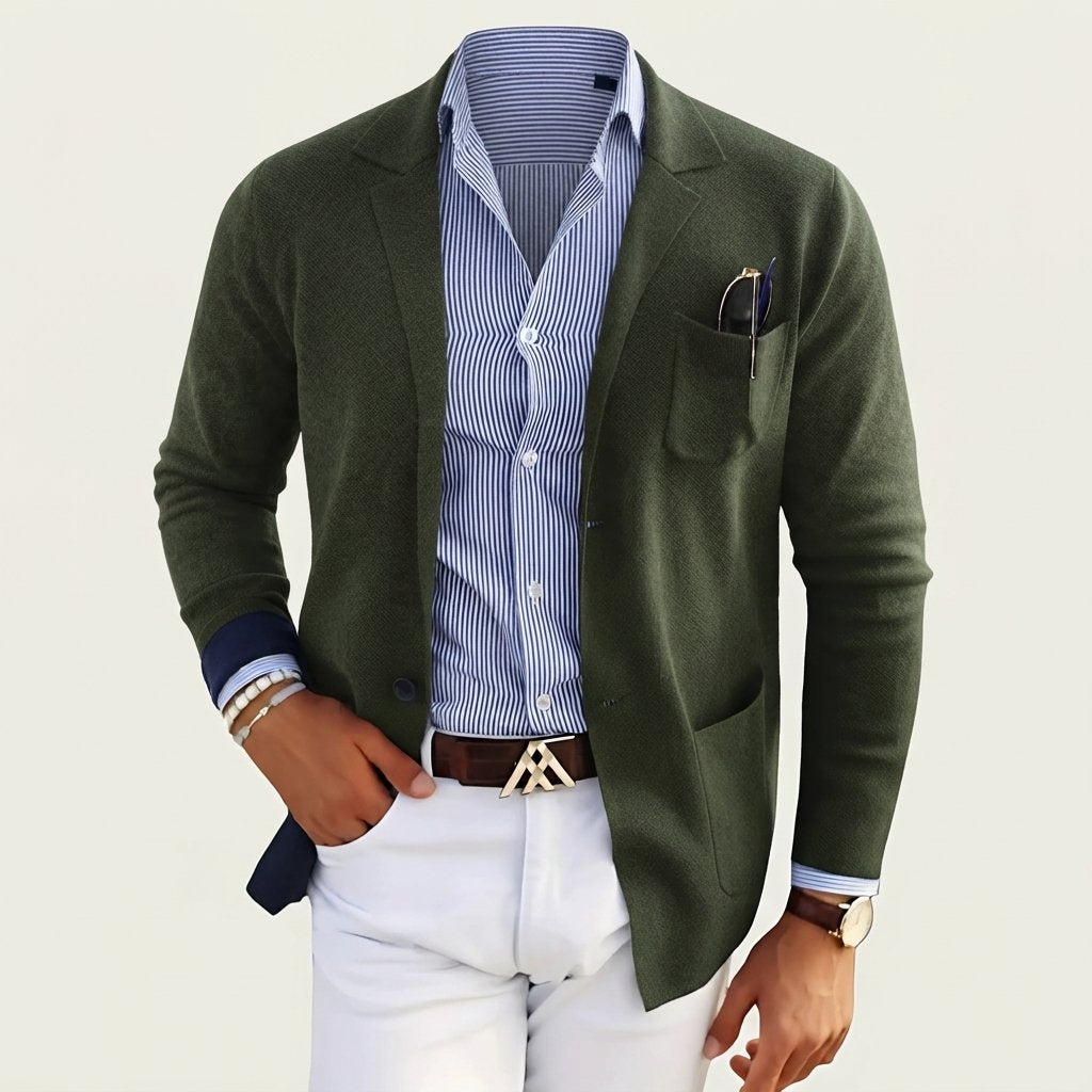 Men's Notch-Lapel Blazer with Flap Pockets, Regular Fit — Dark Green