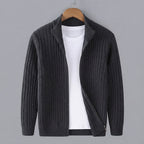 Men's Ribbed-Knit Full-Zip Cardigan Sweater — Charcoal