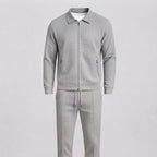 Men's Waffle-Knit Tracksuit Set, Two-Piece Zip Jacket — Grey