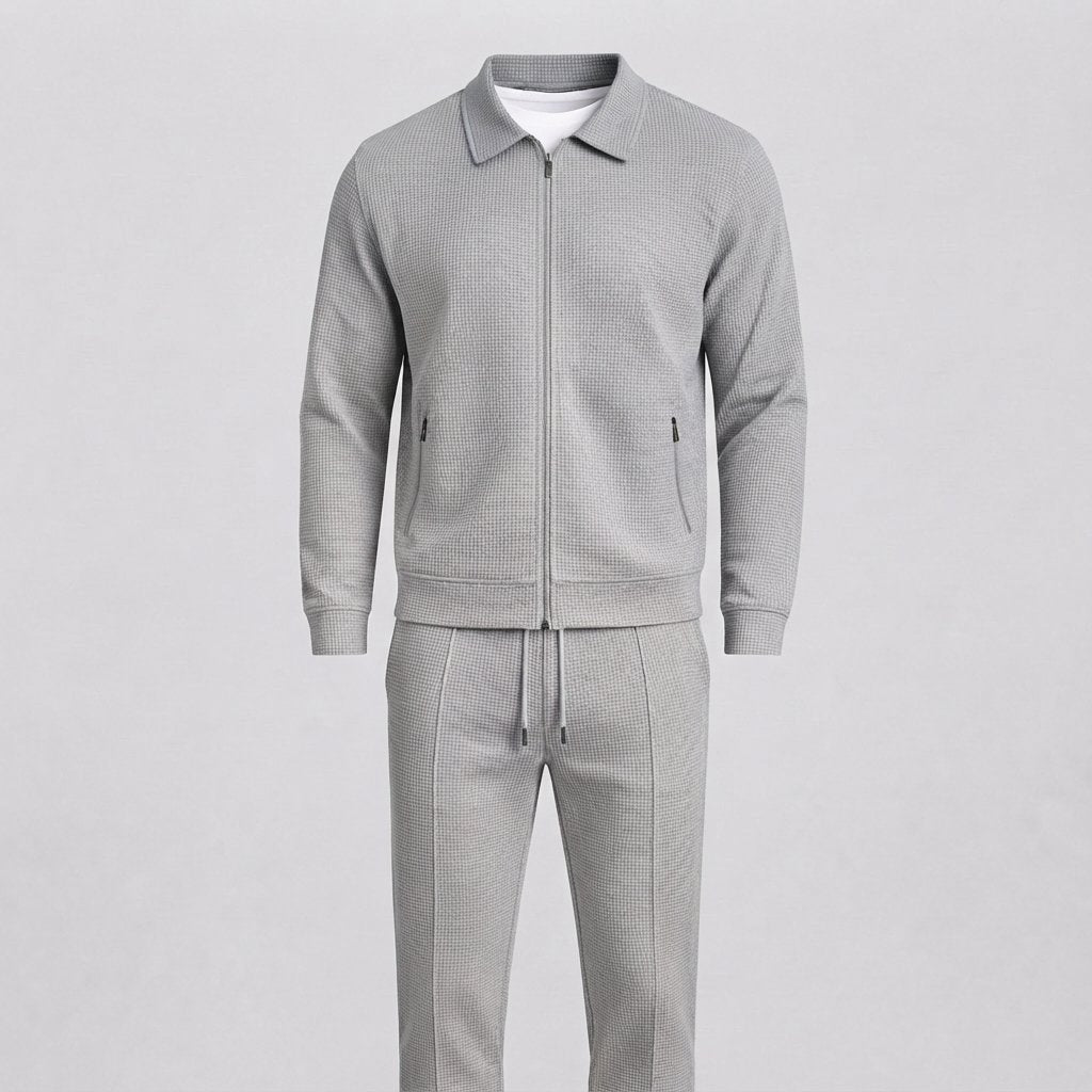 Men's Waffle-Knit Tracksuit Set, Two-Piece Zip Jacket — Grey