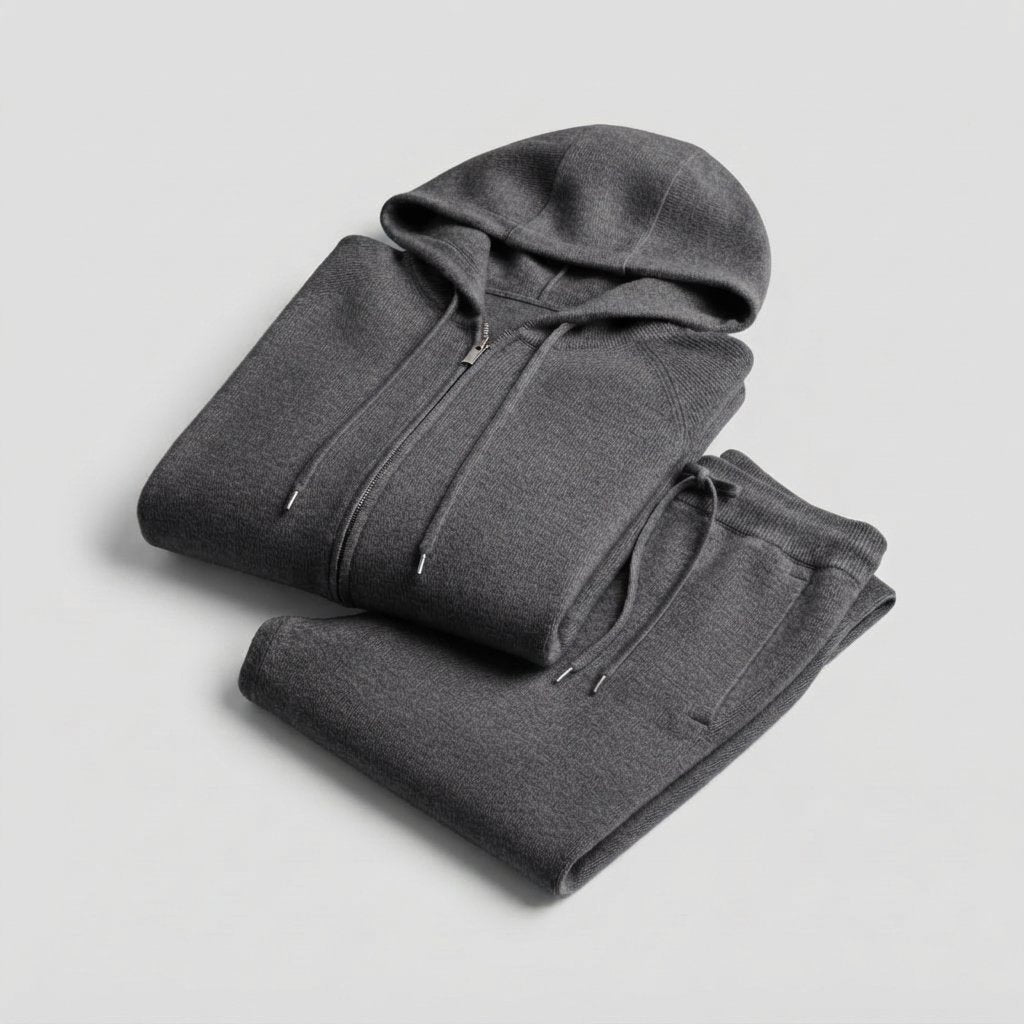 Men's Wool Knit Loungewear Set – Zip Hoodie & Joggers — Dark Grey