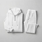 Waffle-Knit Half-Zip Hoodie & Jogger Set for Men — White