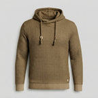 Waffle-Knit Pullover Hoodie with Drawstring Hood — Khaki