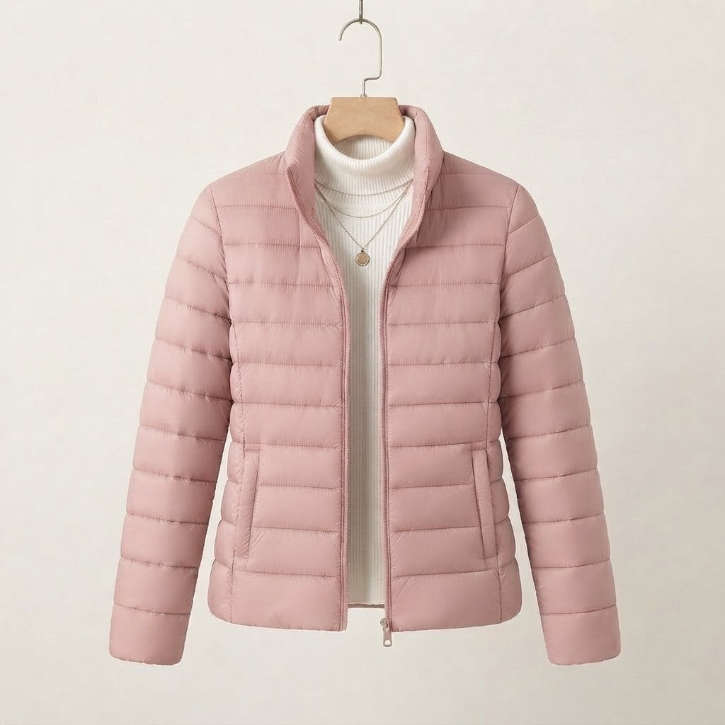 Women's Lightweight Quilted Jacket with Stand Collar — Pink