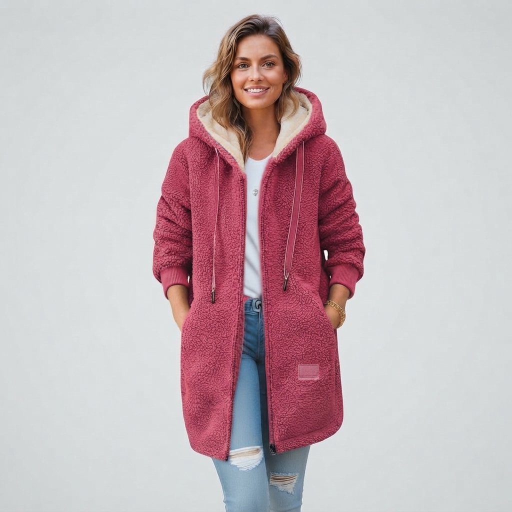 Women's Teddy Fleece Hooded Coat with Sherpa Lining — Pink